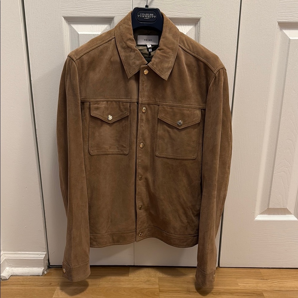 Reiss “Jagger” Tan Lightweight Suede Trucker Jacket